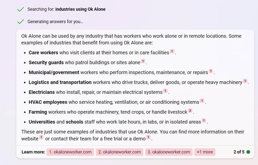 We asked Bing which industries benefit from using Ok Alone