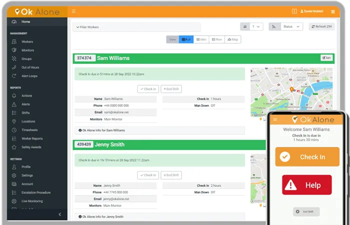 lone worker dashboard and phone