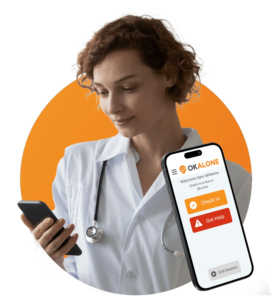 Healthcare nurse looking down at the best safety app - Healthcare worker safety