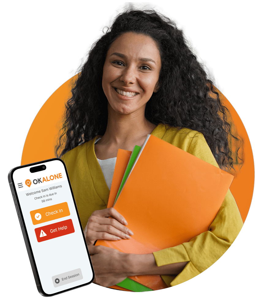 Smiling lone worker using the best lone worker app on mobile