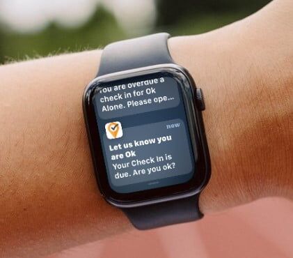 Ok Alone lone worker app on a apple watch