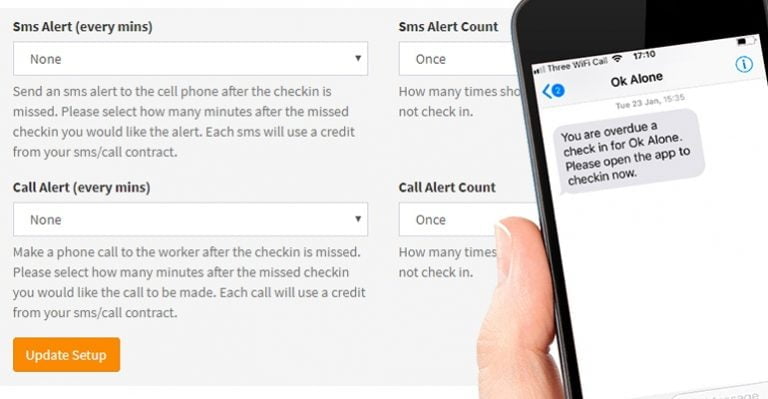 Sms and phone alerts fro Ok Alone lone worker monitoring