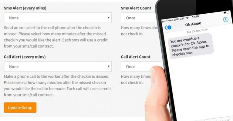 Sms and phone alerts fro Ok Alone lone worker monitoring