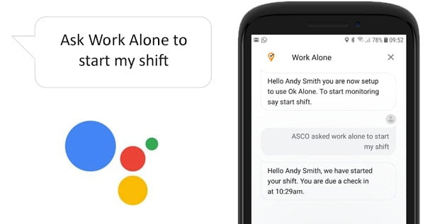 Set your worker ID and start a shift when lone working with the Google Assistant and Ok Alone