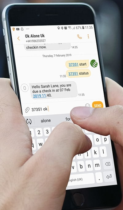 Check in with the Lone Worker sms 