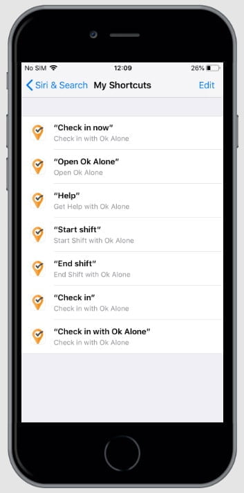 All the Siri lone worker shortcuts  for Ok Alone lone working