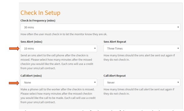SMS and phone call reminder settings for Workers step 2