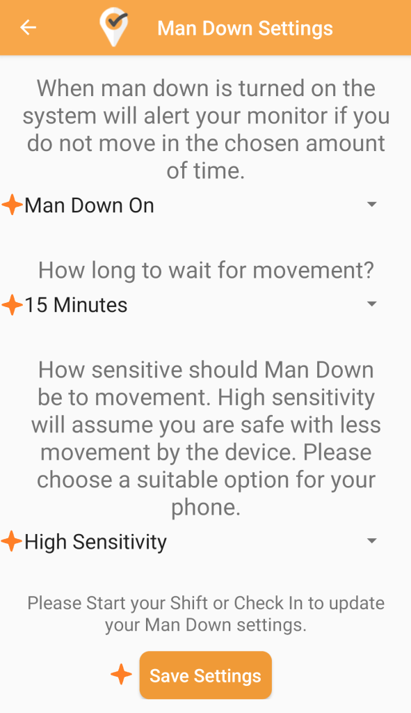 man down settings for android