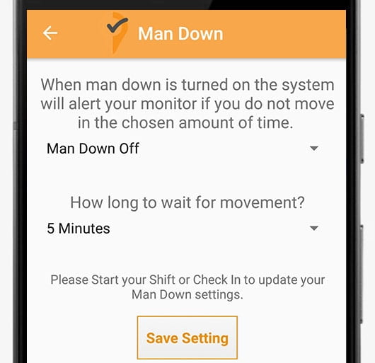 Man down settings for android