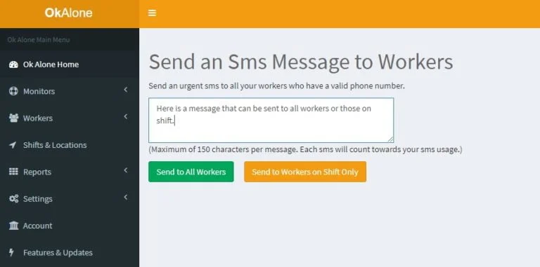 Send an sms to all lone workers