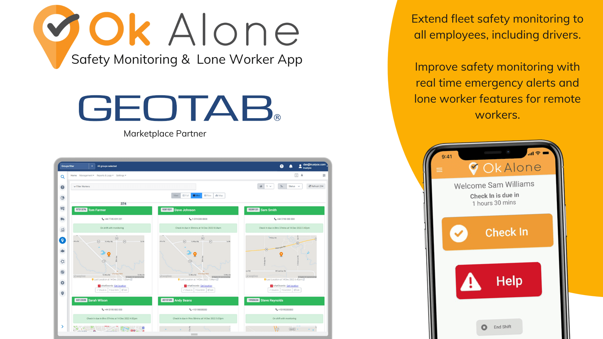 Ok Alone and Geotab - safety monitoring and logistics