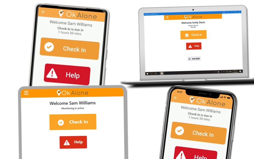 Lone worker app being used over multiple devices.