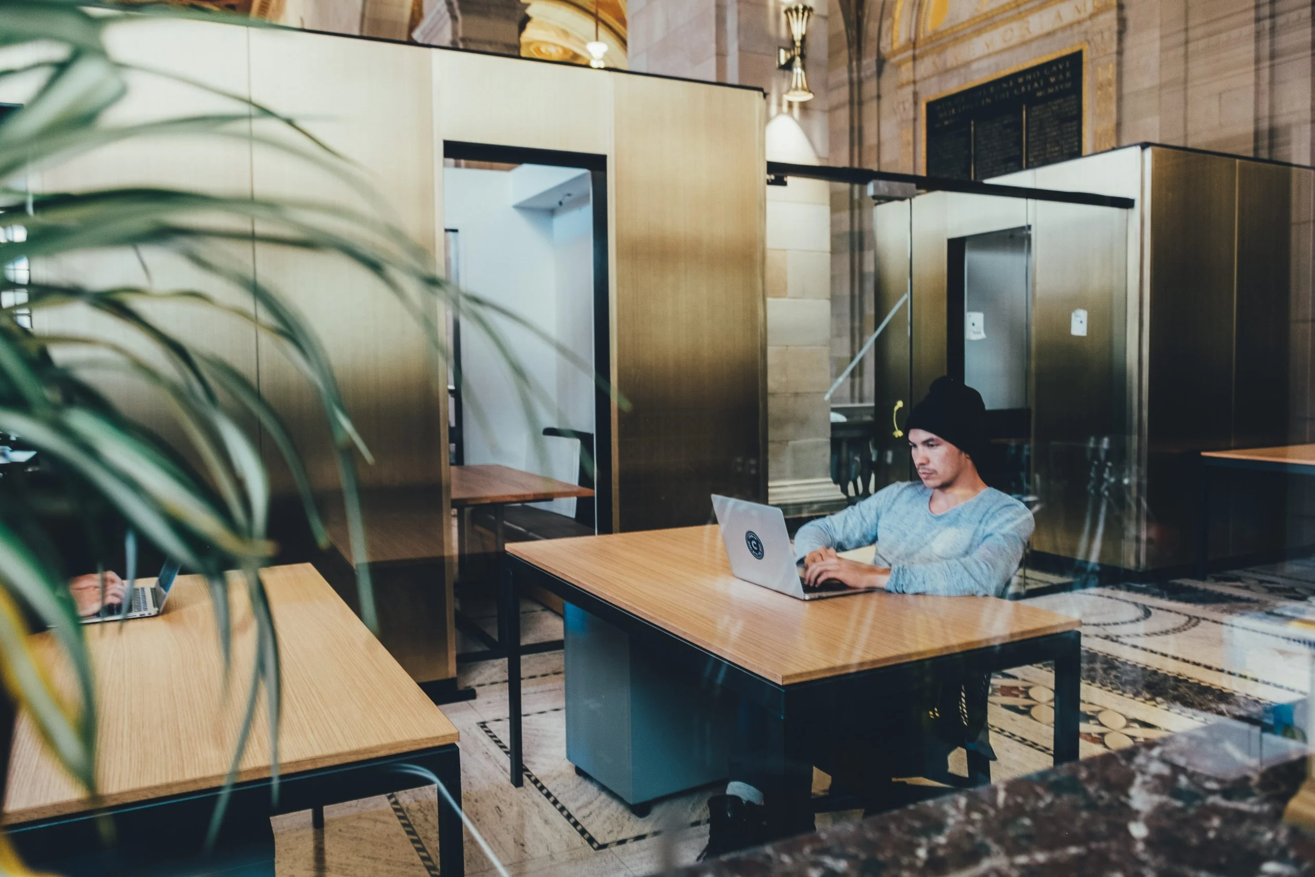 Office worker alone in shared space