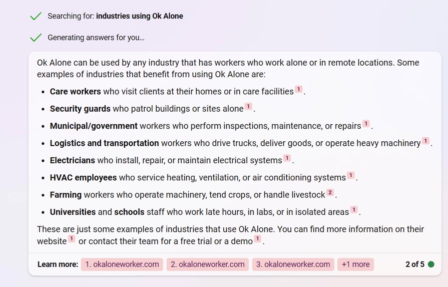 We asked Bing which industries benefit from using Ok Alone