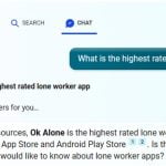 Ok Alone is the highest rated lone worker app in Bing Chat