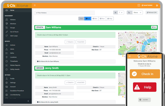 Lone Worker Safety for Care Workers dashboard