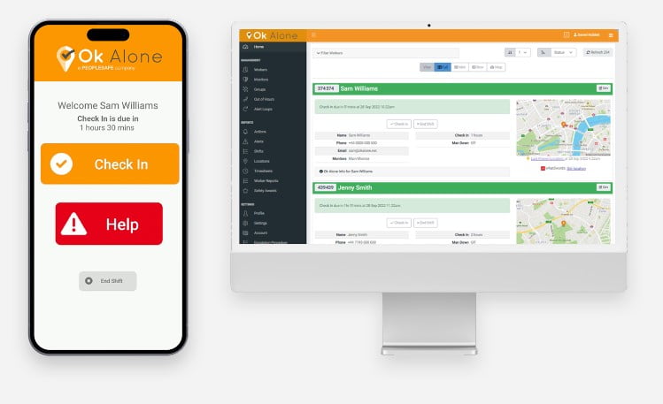 lone worker app and online dashboard