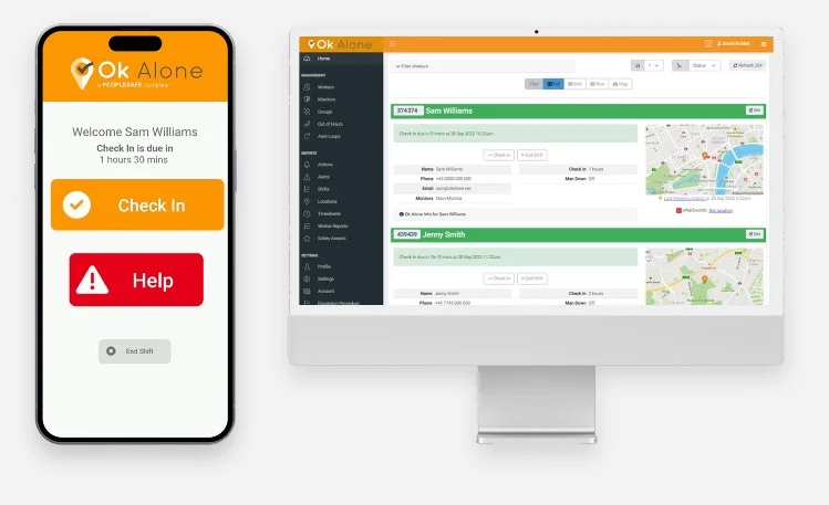 lone worker app and online dashboard