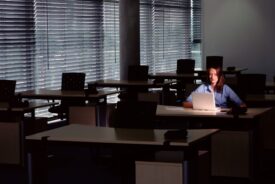 Lone female worker in office after hours