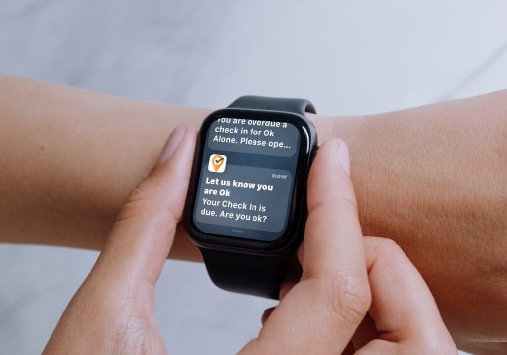 Ok Alone lone worker app on a apple watch
